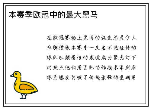 本赛季欧冠中的最大黑马