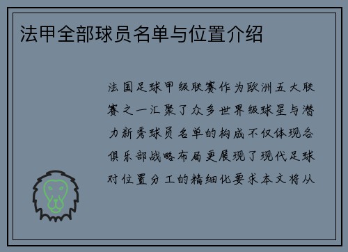 法甲全部球员名单与位置介绍
